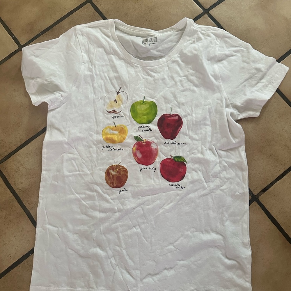 J. Crew Factory White Apple Graphic Short Sleeve Tee